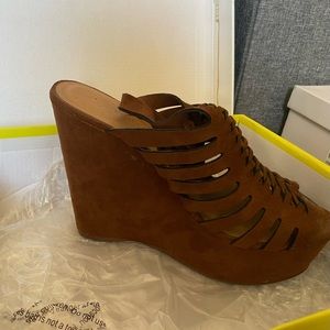 Dark brown suede wedges